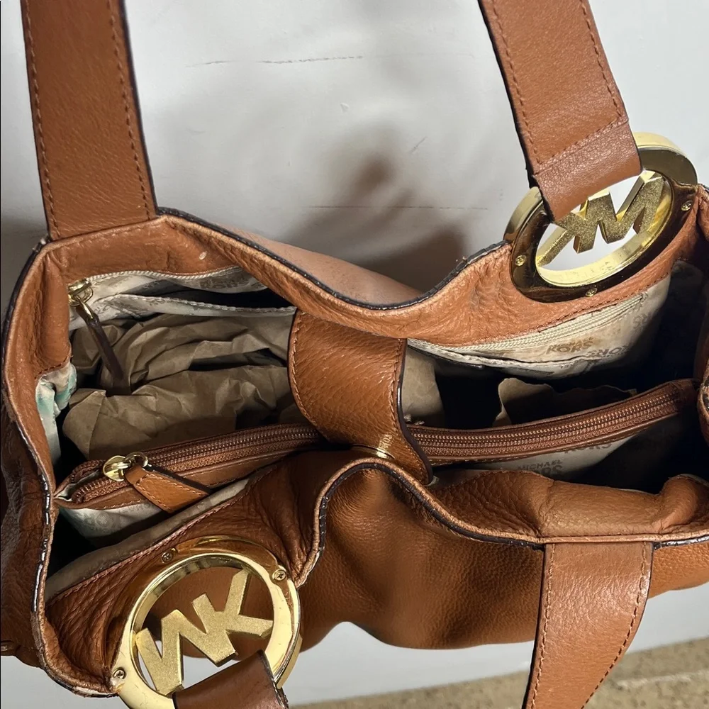 Michael Kors Fulton Large Leather East West Tote Bag Luggage Handbag Brown - Picture 6 of 12